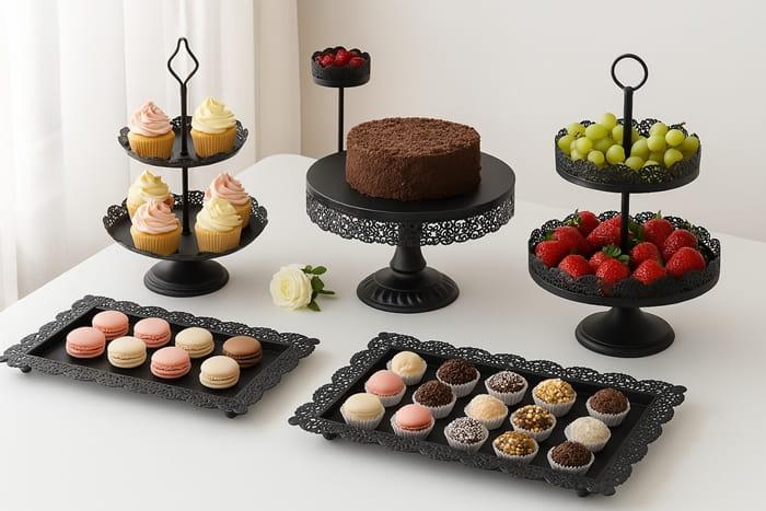 Zestaw 9 pater czarnych na słodki stół ciasto muffiny tort patera-6a30191fc257e062d106ba557a828374