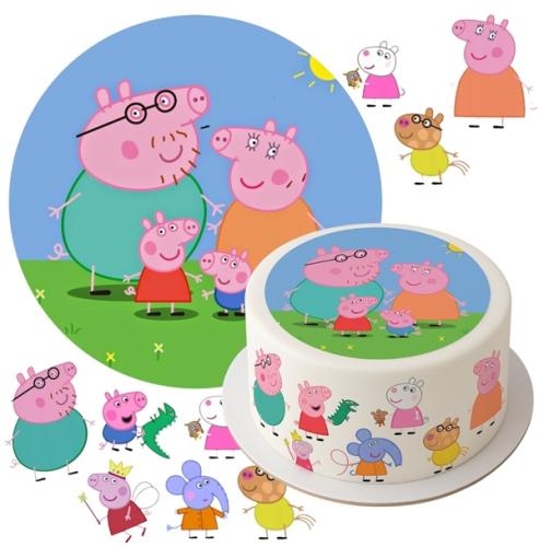 Opłatek na tort ŚWINKA PEPPA + postacie dekoracja waflowa tortu