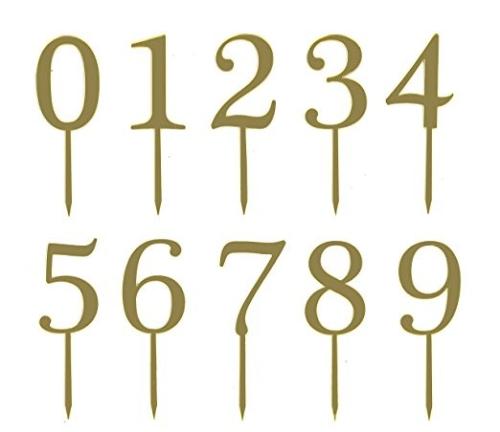 Toppery akrylowe złoty zestaw cyfr 0-9 / 10szt/h=11cm