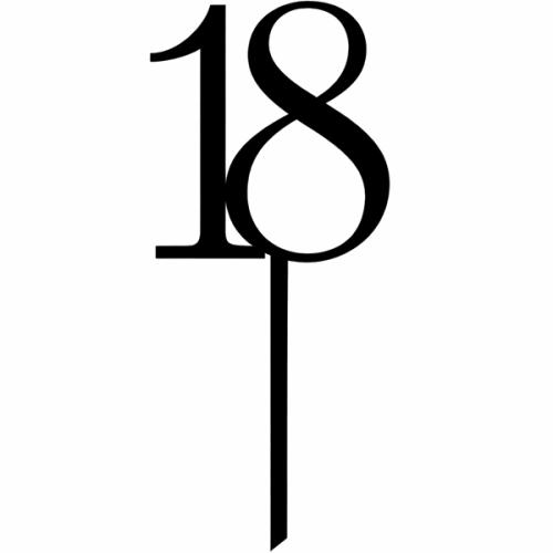 Topper na tort liczba 18 akrylowy czarny na urodziny