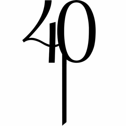 Topper na tort liczba 40 akrylowy czarny na urodziny