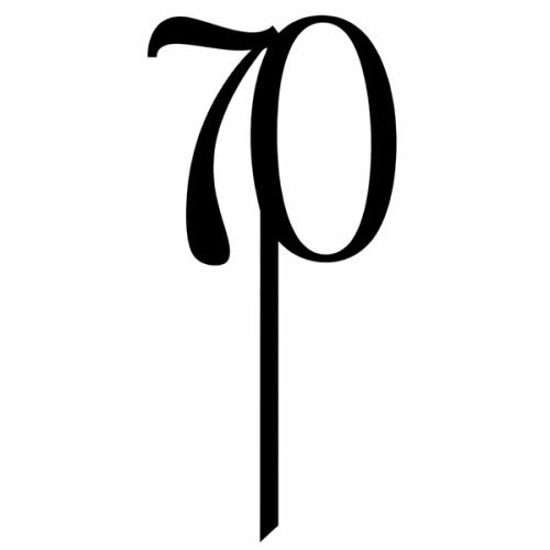 Topper na tort liczba 70 akrylowy czarny na urodziny