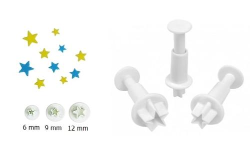 Wykrawacze do masy cukrowej GWIAZDKI 3szt foremki z tłoczkiem