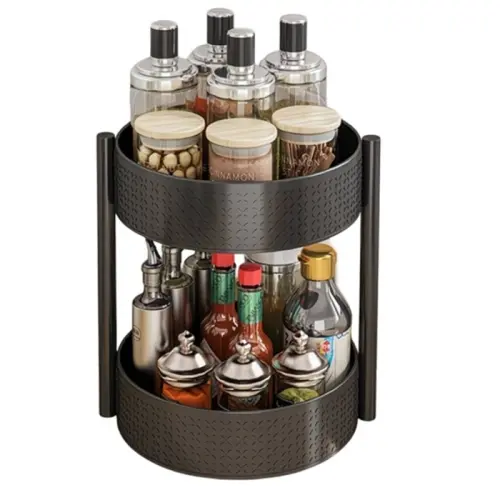 OBROTOWY Organizer na przyprawy i akcesoria kuchenne piętrowy metalowy czarny