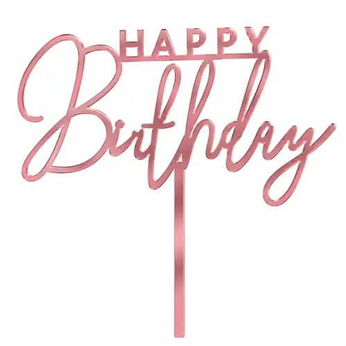 Topper akrylowy na tort Happy Birthday różowe złoto