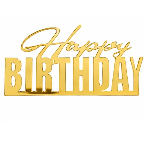 Topper akrylowy na bok tortu Happy Birthday Złoty wz1