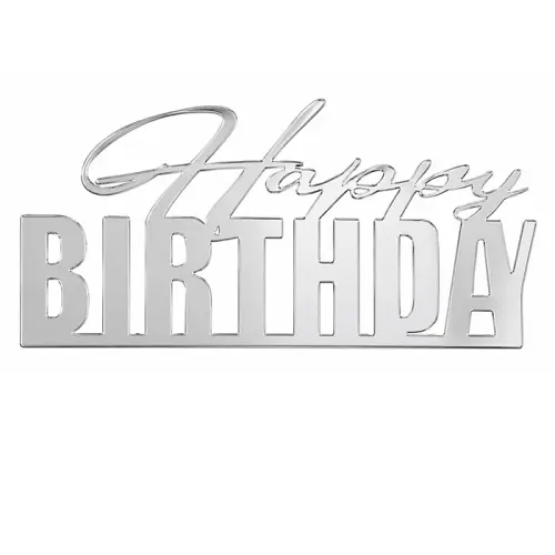 Topper akrylowy na bok tortu Happy Birthday Srebrny  wz1
