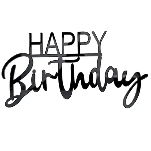 Topper akrylowy na bok tortu Happy Birthday Czarny wz2