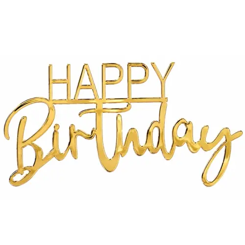 Topper akrylowy na bok tortu Happy Birthday Złoty wz2