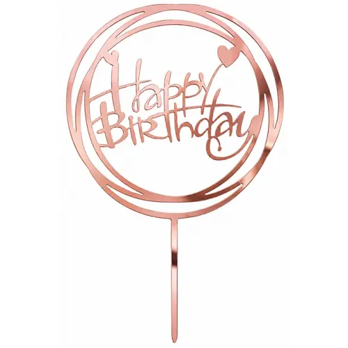 Topper na tort  HAPPY BIRTHDAY różowe złoto akrylowy  koło