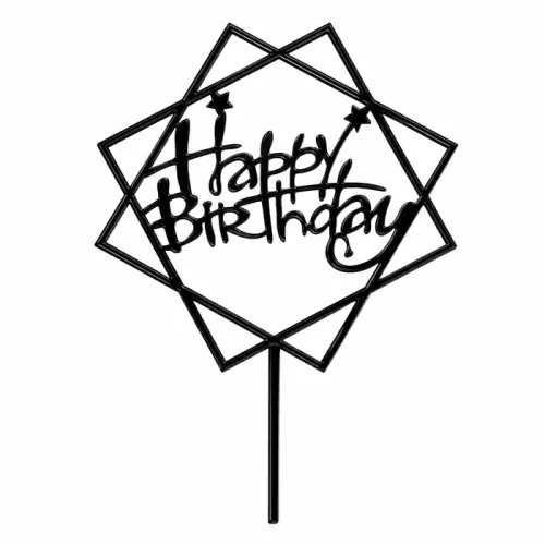 Topper akrylowy na tort  HAPPY BIRTHDAY czarny kwadrat