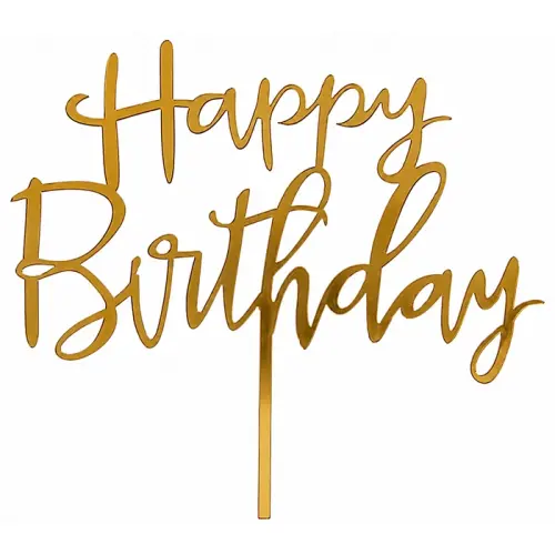 Topper akrylowy na tort Happy Birthday ZŁOTY