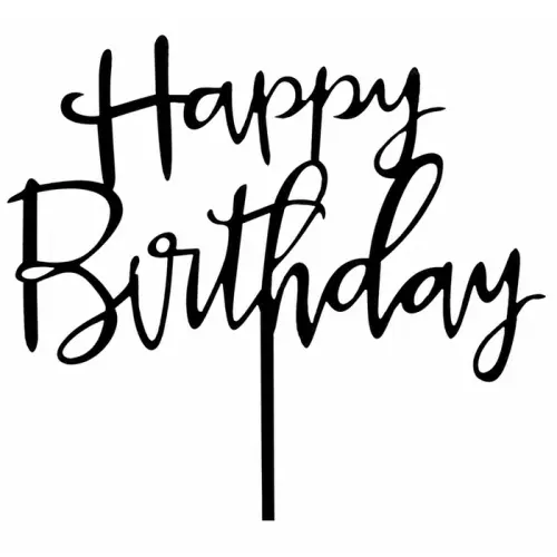 Topper akrylowy na tort Happy Birthday CZARNY