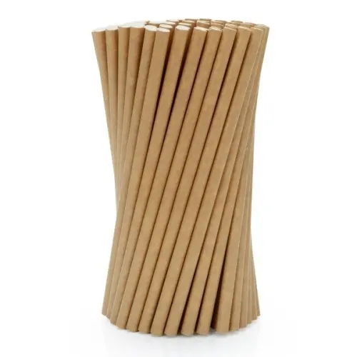 Słomki papierowe GRUBE NATURALNE KRAFT 200x8mm / 100 szt do napojów i drinków