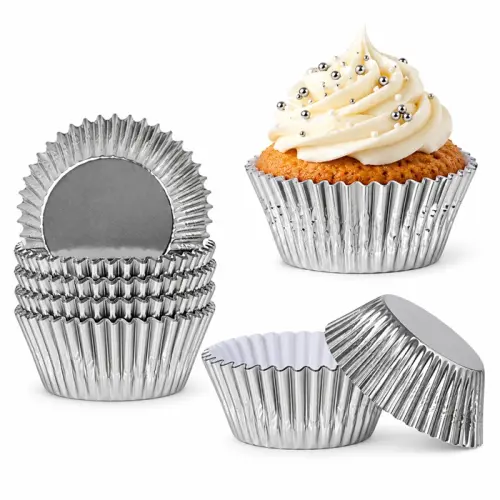 Papilotki papierowe foliowane SREBRNE 50x30mm 100szt do muffin babeczek