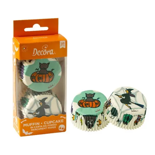 Papilotki Papierowe HALLOWEEN 50x32mm DECORA 36 szt wiedźma kot pająk