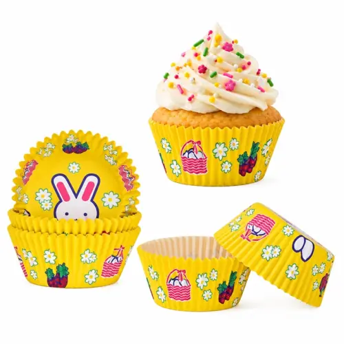 Papilotki papierowe WIELKANOC KRÓLIK ŻÓŁTE  50x30mm 100szt  muffin babeczek