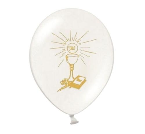 Balony na Komunie Białe ze Złotym Nadrukiem - 5 szt