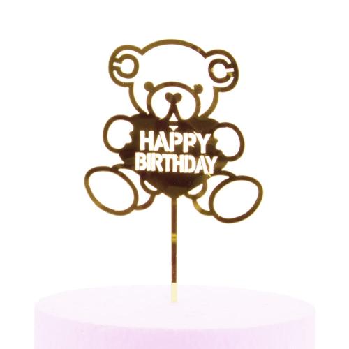 Topper MIŚ HAPPY BIRTHDAY  złoty