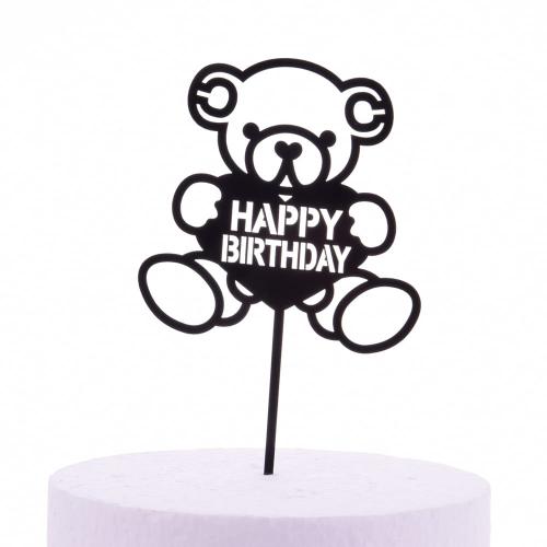 Topper MIŚ HAPPY BIRTHDAY  czarny