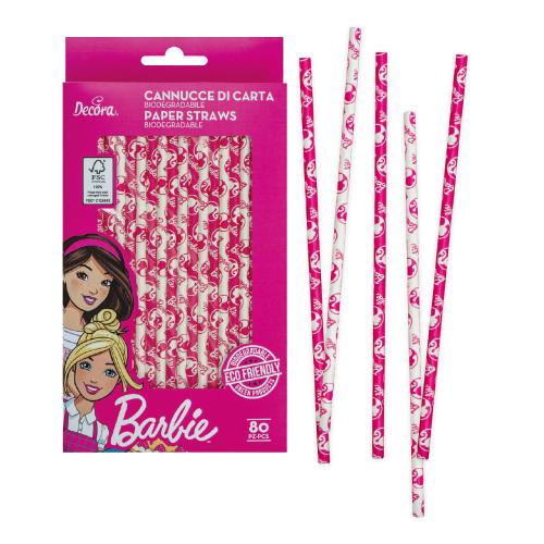 Słomki papierowe LALKA BARBIE 80 szt 